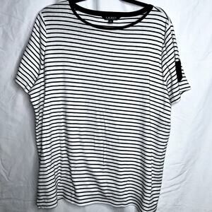 Lauren Ralph Lauren Womens Size 2XL Black White Stripe Short Sleeve Pocket Tee